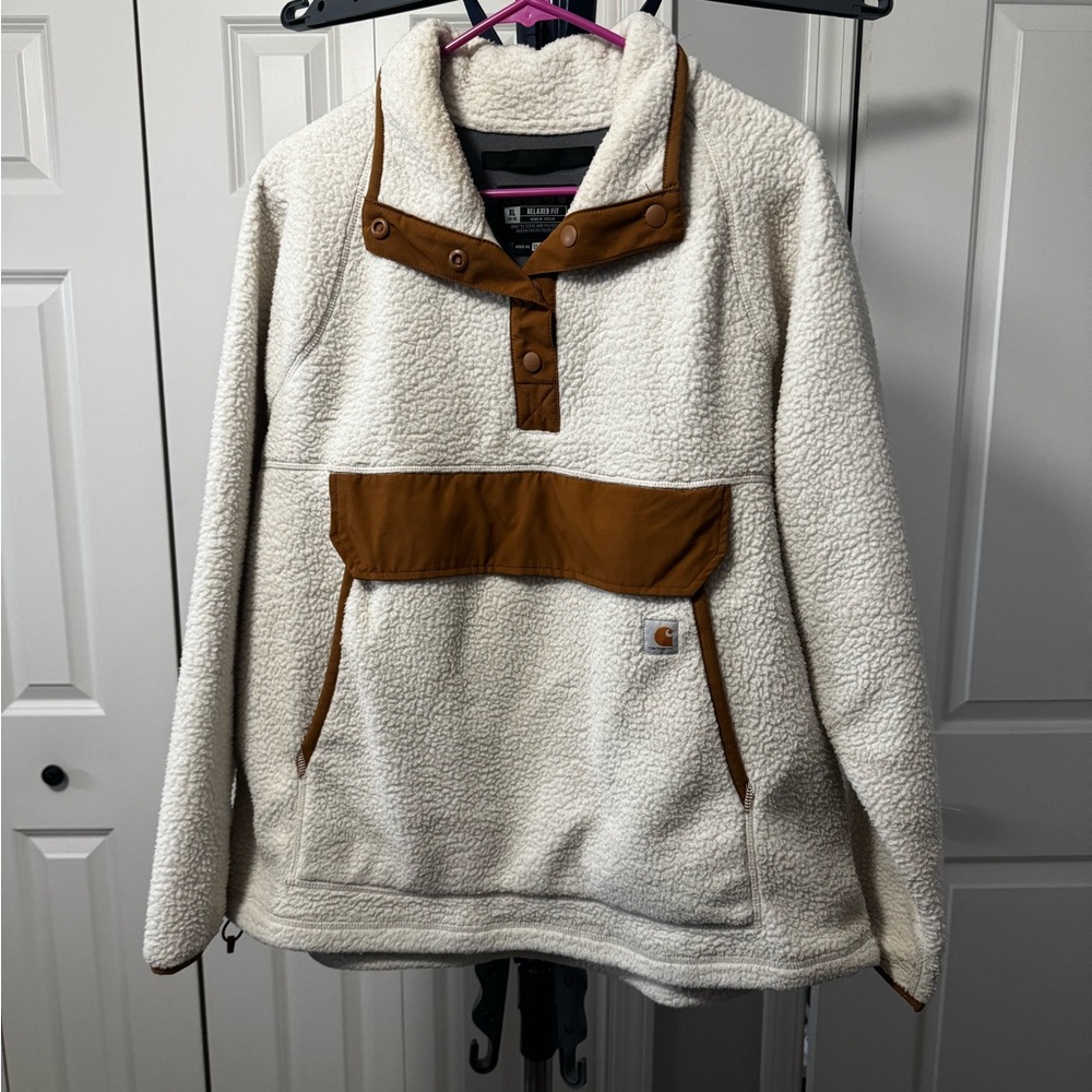 Carhartt Women’s Cream Sherpa Pullover with Brown Trim